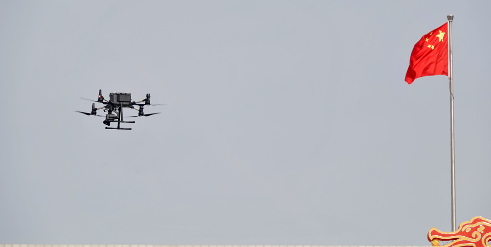 Drone next to a Chinese flag